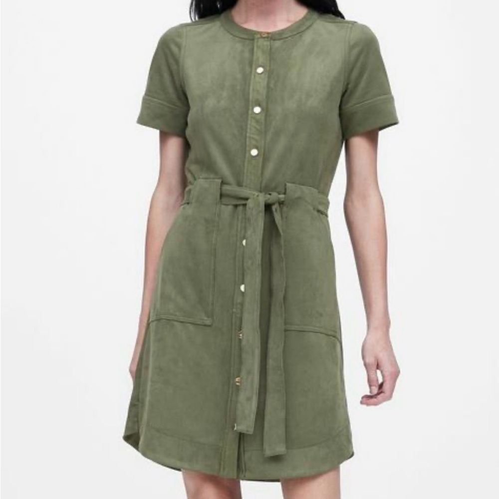 Banana Republic Vegan Suede Shirt Dress Green Sz 2. Like New!